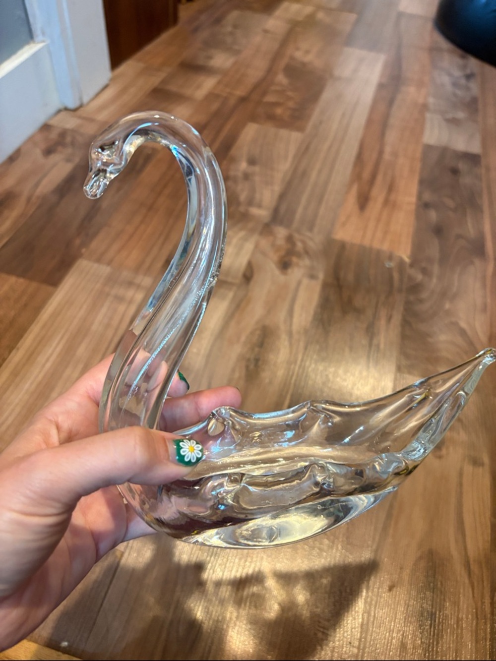 Vintage MCM Clear Glass, Art Swan Sculpture